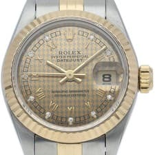 ROLEX Datejust Ladies Watch with 10 Diamonds and Houndstooth Dial 69173G(W) ...