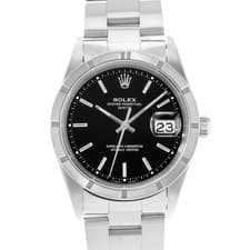 Rolex Oyster Perpetual Date 15210 Black Index Dial Steel Mens Watch Papers 1999