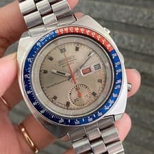 RARE Seiko Pogue Silver Dial Pepsi Bezel AUtomatic 6139-6002 Chronograph 70s Men