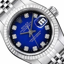 26mm Rolex Datejust Blue Diamond Dial 18K White Gold Bezel Steel Women's Watch