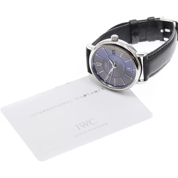 IWC PORTOFINO IW458102 37mm SS Leather Gray Dial Automatic Date #C529