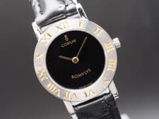 Vintage [EXC+5] Corum Romulus 24.101.21 Roman Black Dial Quartz Round 24mm JAPAN
