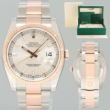MINT Rolex DateJust Tone Rose Gold Steel 36mm Silver Stick 116231 Watch Box