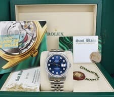 Rolex Stainless Steel Datejust Blue Dial Diamond Bezel Jubilee Band 16234