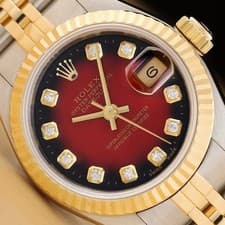 ROLEX LADIES DATEJUST 69173 RED VIGNETTE DIAMOND 18K GOLD STAINLESS STEEL WATCH