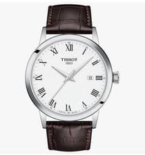 Tissot Classic Dream Quartz Men's Watch White Dial Roman Brown Leather Strap