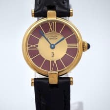 Cartier Must Vendome Red Dial Vermeil SV925 Quartz Ladies Watch 24mm Vintage