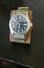 Hamilton Khaki Military Style Wristwatch Black Dial Green Fabric Strap Steel Ca…