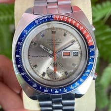 Rare Seiko Pogue Automatic 6139-6002 Chronograph Silver Dial Pepsi Bezel  1970s