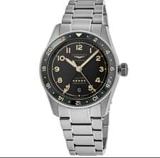 Longines Spirit Zulu Time 39mm Green Bezel Black Dial Steel Watch L38024636 NEW!