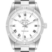 Rolex Air King 34 Steel White Roman Dial Mens Watch 14010