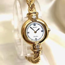 SEIKO EXCELINE 1E20-0690 Quartz Watch Shell Dial 2P Diamond Ladies Round Japan