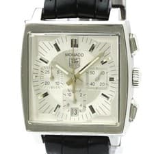 TAG HEUER Monaco Chronograph Stainless Steel Leather Automatic Men s Watch CW211