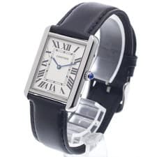 CARTIER TANK SOLO LM W5200010 27mm SS Leather Silver Dial Quartz #C436
