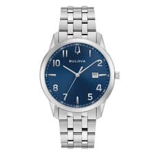 Bulova Mens Quartz Stainless Steel Watch Blue Dial 96B475 40mm