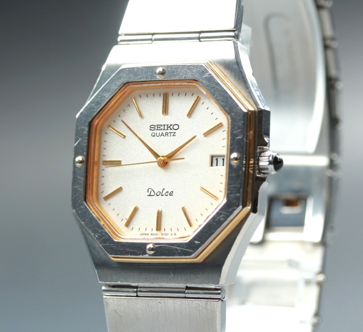 RARE! 1982 Vintage SEIKO Dolce 9522-5020 Octagon Ultra Slim Qz Men's Watch JAPAN