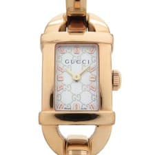 Gucci 6800L Quartz Watch Pink Gold SS White Women's Used