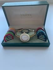 Rare Vintage GUCCI Change Bezel 1100-L Bangle Watch Quartz Gold BOXED Women's