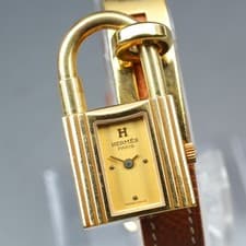 [EXC+5] Vintage HERMES Kelly Watch Gold Dial Brown Women's Quartz From JPN #123