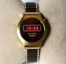 Vintage Bulova (2406.10) Red LED Gold Plated N6 Quartz Watch (1976) Running