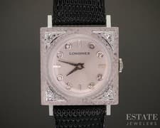 Vintage 1968 14k White Gold Longines Cal. 428 Natural Diamond Watch p22752