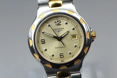 "Near Mint+++" Longines Conquest L1.505.3 Date Gold Quartz Men Watch From JAPAN