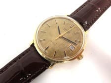 Vintage Omega Automatic DeVille Date 18k Gold Linen Dial 1960s