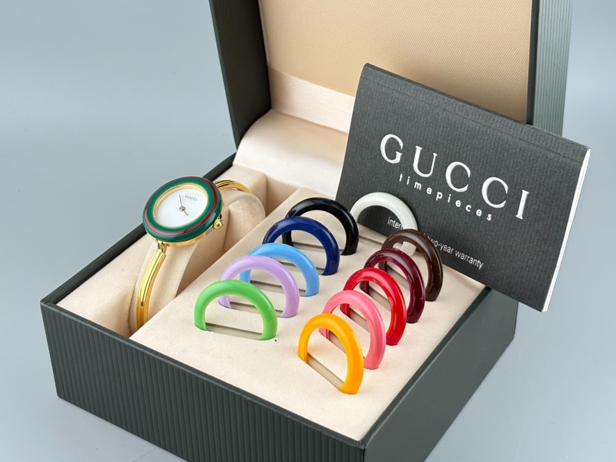 [Near MINT W/ Box] Gucci Change Bezel Watch 11/12.2 12 Colors Box White Gold