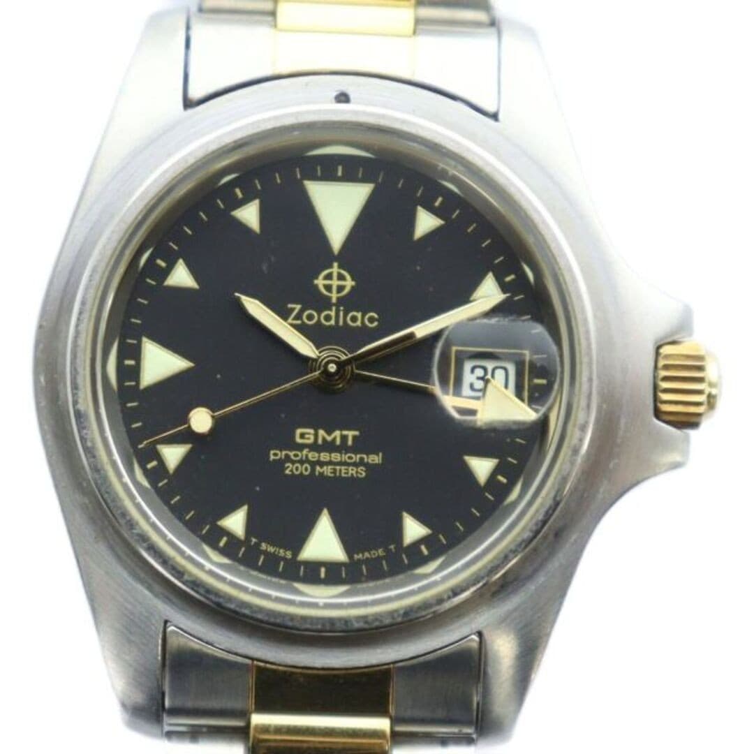 Zodiac 813.22.06 GMT Professional 200M Mens Watch Black Dial Used From Japan Fro