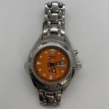 Seiko Kinetic Scuba 200m Diver Watch Orange Dial 5M43-0D60 SS Mens