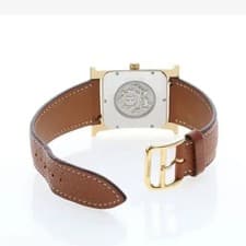 Hermes H Hour Gold-Plated Brown Leather Watch for Men Official