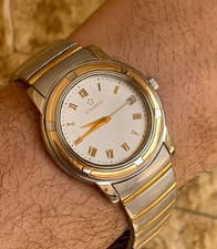 Vintage Eterna Galaxis Two-Tone Watch 38mm Swiss Made Textured Roman Dial