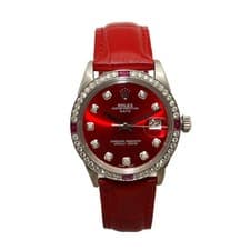 Vintage Rolex Date 34mm Steel Custom Diamond Bezel and Red Dial Watch 1500