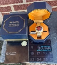 Vtg Men's SWISS 1972 AUTOMATIC 23J Watch BULOVA Burgundy Dial MINT NEW OLD STOCK