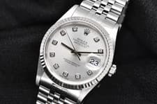 1999 Rolex Datejust 36mm Fluted Steel Jubilee Factory Silver Diamond Dial 16234