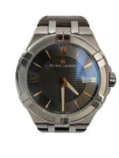 MAURICE LACROIX AX39550 Black Dial Leather Quartz Watch Mint JAPAN