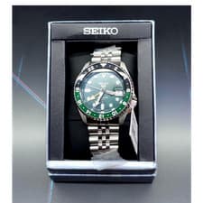 Seiko 5 Sports Automatic GMT Green Dial Black/Green Bezel Watch Box