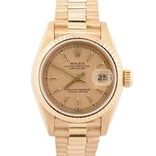 Ladies Rolex DateJust President 26mm CHAMPAGNE TAPESTRY 18K Fluted 69178 BOX