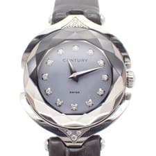 CENTURY Affinity Quartz Diamond Blue Dial Leather Women's Watch