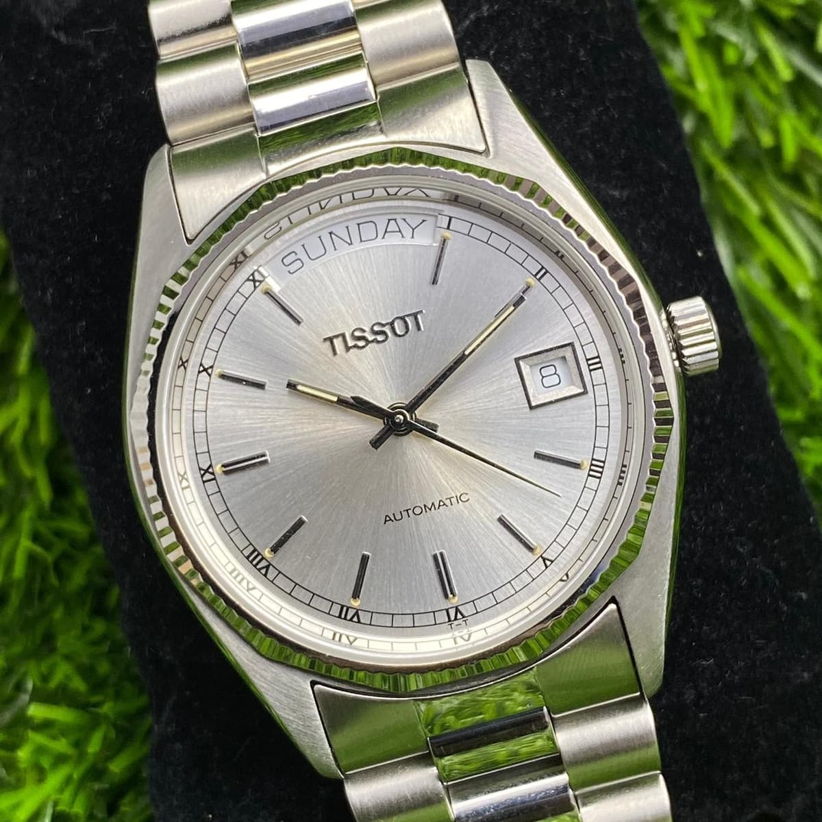 Rare Tissot President Automatic Silver Dial Day Date Baton Index Vintage Swiss