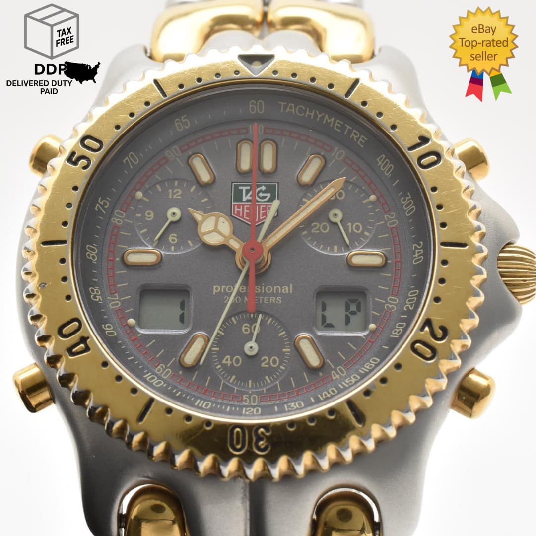 [ N MINT ] TAG Heuer Sel S25.206M Ayrton Senna Gray Dial Gold Men's Quartz Watch