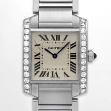 Cartier Tank Francaise 2301 Quartz 25mm White Roman Dial Custom Diamond Bezel SS