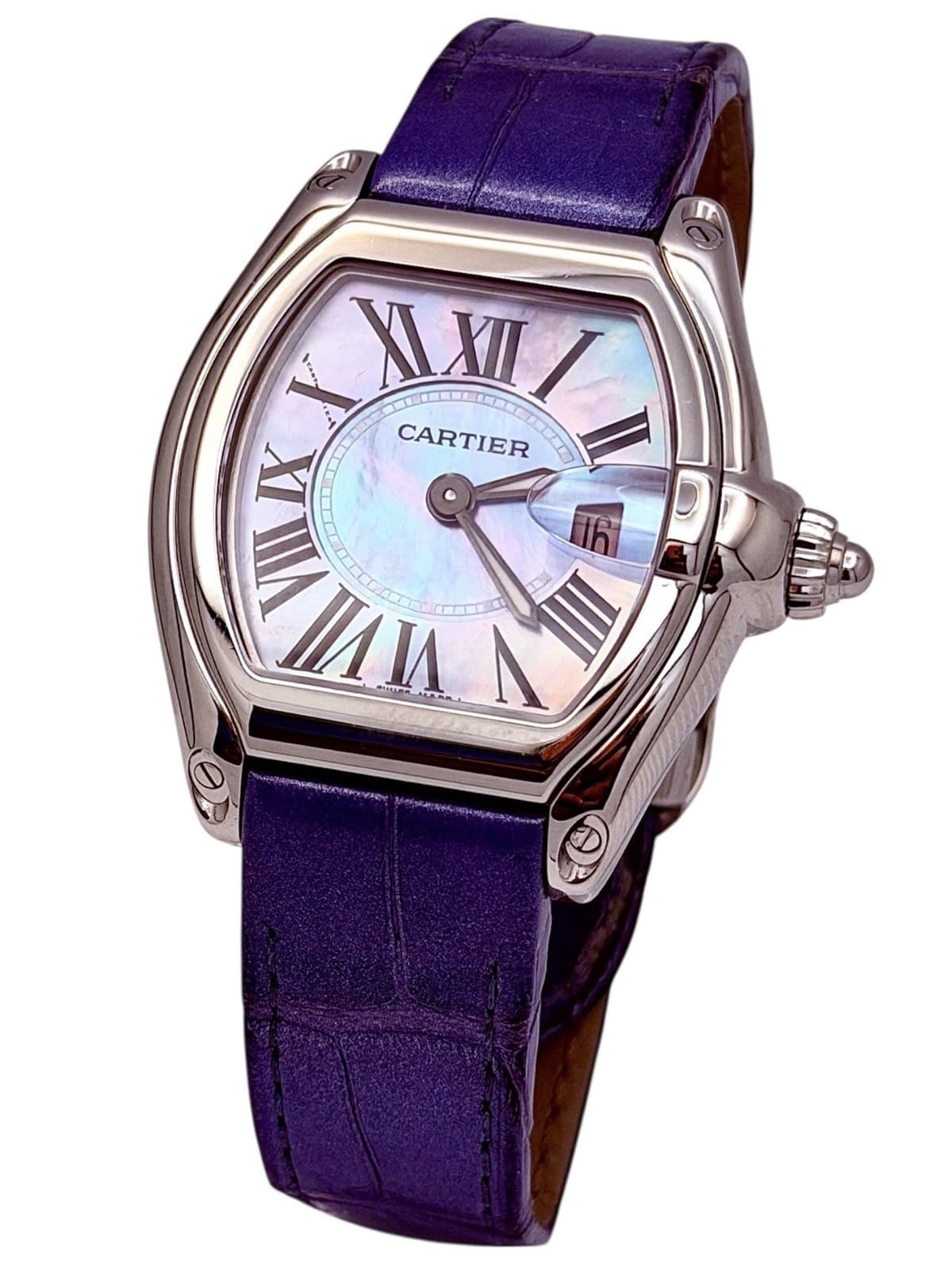 CARTIER Roadster 2675 W6206007 Mother of Pearl Ladies Watch Croco strap B&P's