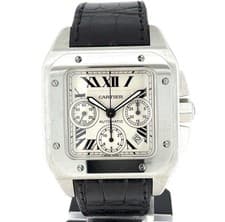 Cartier Santos 100 XL Chronograph Stainless Steel Men's Watch W20090X8 Box Paper