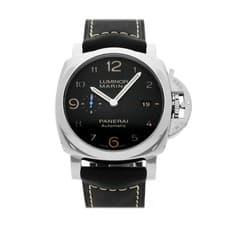 Panerai Luminor 1950 Date Black Dial Mens 44mm Auto Steel Watch Strap PAM 1359