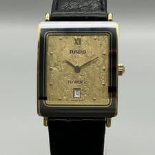 Vintage Rado Florence Mens Watch 24mm Gold Tone Black Leather Date New Battery