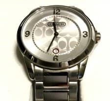 RARE COACH SIGNATURE WATCH Polished Stainless Steel w/ Silver Dial Swiss Quartz