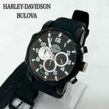 Bulova Harley Davidson Chronograph Wristwatch Timepiece Quartz Leather