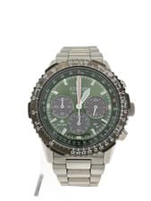 CITIZEN Solar-Powered Analog Stainless Steel Watch GRN SLV SS B620-00CKK02 Ex+