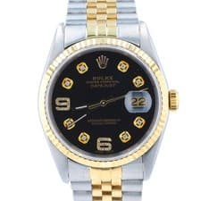 Rolex Datejust Two-Tone 16233 18KY SS Black 6&9 Diamond Dial Jubilee Band Watch